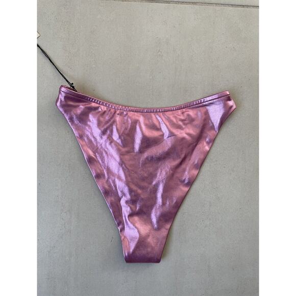 Revolve Superdown Swim Bikini Bottom Natalia Stretch Pink Metallic - Picture 4 of 9